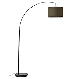 mokebo® Stehlampe o. Bogenlampe 'Die Ausladende', Bogenstehlampe fürs Wohnzimmer mit Lampenschirm aus Stoff, vintage, gebogen in Dunkelgrün mit Schwarz Metall