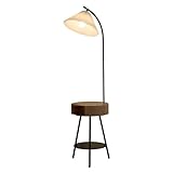 SYALEO Dekorative LED-Stehlampe mit Tisch & Schublade Sofa Beistelltisch und Lampe Combo W/USB-Ladeanschluss & kabelloses Laden Stehlicht für Zuhause Lesen Arbeiten