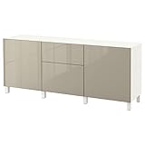 Ikea BESTÅ Aufbewahrungskombination mit Schubladen, 180x42x74 cm, weiß/Selsviken/Stubbarp hochglänzend/beige