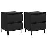 vidaXL 2X Nachttisch mit 2 Schubladen Metallbeinen Nachtschrank Nachtkonsole Nachtkommode Schlafzimmer Schrank Kommode Schwarz 40x35x50cm Holzwerkstoff