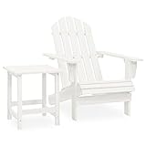 JUNZAI Adirondack-Gartenstuhl mit Tisch, Gartensessel, Campingstuhl, Terassenstühle, Gartenmöbel, Balkon Stühle, Balkonstuhl, Hochlehner, Stühle Für Draußen, Massivholz Tanne Weiß