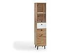 MargaretHome24 Vitrine Vicktoria V Glas Schrank Schränke Regal Holz Möbel Wohnzimmer Glastür mit Holzbeine Standvitrine Eiche Artisan schwarz weiß (mit LED-Beleuchtung)