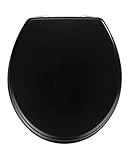 WENKO WC-Sitz Prima Schwarz Matt, hochwertiger Retro-Stil Toilettensitz, WC-Deckel inkl. Wandpuffer & rostfreier Edelstahlbefestigung, Spülkastengeeignet, Toilettenbrille aus MDF, 37 x 41 cm