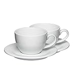 Mahlwerck Barista Cappuccinotasse 250 ml, Kaffeetasse mit Untertasse, italienisches und Zeitloses Design, dickwandig, Porzellan, 2er Set, Pearl White, Weiss