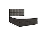 Labett Boxspringbett 140x200 - Polsterbett mit Bettkasten – Doppelbett mit Multipocket-Matratze H4 und Topper - Stauraumbett mit Zwei Kammern – Porto – Monolith Dunkelgrau