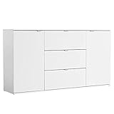 mokebo® Sideboard Holz oder Kommode weiß 'Die Elegante', Highboard, TV Schrank oder moderner Schubladenschrank fürs Wohnzimmer, Schlafzimmer oder Flur in 150x81x34 (B/H/T in cm)