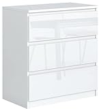 meble masztalerz Kommode Weiss Hochglanz mit 3 Schubladen 70 cm, Sideboard Wohnzimmer, Kommode Schlafzimmer H: 78,5 cm, B: 70 cm, T: 39 cm Kommode mit Schubladen, Schubladenschrank