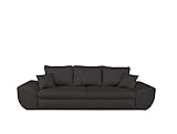 lifestyle4living Big Sofa in schwarz mit Schlaffunktion und Bettkasten, Microfaser | XXL Couch inkl. 3 extragroßen Rücken-Kissen und hochwertiger Federung