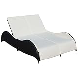 vidaXL Sonnenliege mit Auflage Doppelliege Gartenliege Relaxliege Gartenmöbel Liege Strandliege Freizeitliege Liegestuhl Poly Rattan Schwarz