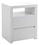 Nachttisch mit 2 Schubladen und 1 Ablagefach - Weiß Hochglanz - 50 x 62 x 37 cm - Nachtschrank Nachtkonsole Nachtkommode
