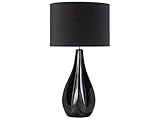 Beliani Stilvolle Tischlampe geschwungener Lampenfuß Kunstseide schwarz Santee