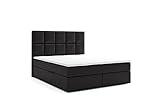 Labett Boxspringbett 180x200 - Polsterbett mit Bettkasten – Doppelbett mit Multipocket-Matratze H3 und Topper - Stauraumbett mit Zwei Kammern – Porto – Madryt Schwarz