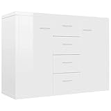 vidaXL Sideboard mit 4 Schubladen 2 Türen Kommode Anrichte Mehrzweckschrank Schrank Beistellschrank Flurschrank Hochglanz-Weiß 88x30x65cm Holzwerkstoff