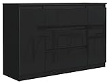 meble masztalerz Kommode 120 cm Schwarz mit Hochglanz-Fronten mit 3 Schubladen und 2 Türen - 120,4 x 78,2 x 39 cm - Sideboard Wohnzimmer, Schlafzimmer - Schubladenschrank - Komodenschrank