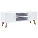 Makastle TV-Schrank, Lowboard, Fernsehschrank mit 2 Ablagefächern und 2 offenen Fachböden, Fernsehtisch für Wohnzimmer, Schlafzimmer, Weiß 120x40x46 cm MDF