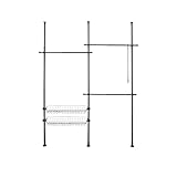 WENKO Teleskop-System Herkules Duo, verstellbares Ordnungssystem, 3 Kleiderstangen/2 Ablagekörbe, ausziehbar von (B x H x T): 164-215 x 165-300 x 38 cm, pulverbeschichtetes Metall, Schwarz Matt