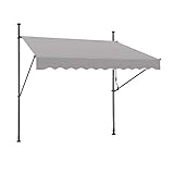 UISEBRT Klemmmarkise Balkon 300cm breit - Markise mit Handkurbel Höhenverstellbar Balkonmarkise ohne Bohren, Sonnenschutz, UV-Schutz, Wetterfest - 300 x 120cm, Grau