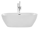 Stilvolle Acryl Badewanne oval freistehend weiß mit Überlauf 150 x 75 cm Nevis