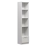 VMG Bücherregal weiß mit 4 Regalen / 1 Schublade - Offenes, Stehendes Regal Weiss - Kinderregal, Büroregal fürs Schlafzimmer, Wohnzimmer, Büro, 39x190