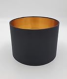 Lampenschirm Rund Retro Vintage Farbe: Schwarz/Gold Stofflampenschirm Textilschirm Ersatzschirm Tischlampe Pendelleuchte E27 Fassung Durchmesser (Schwarz/Gold Ø 20cm)