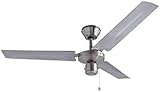 Bestron DT48C leiser Deckenventilator mit großer Flügelspannweite von Ø120cm, mit 3 Geschwindigkeitsstufen, Sommer- & Winterfunktion, 60 Watt, Farbe: Silber, Ø 102 cm