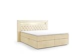 Labett Boxspringbett 140x200 - Polsterbett mit Bettkasten - Doppelbett mit Multipocket-Matratze H3 und Topper - Stauraumbett mit Zwei Kammern - mit LED - Niko - Casablanca Creme