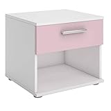 CARO-Möbel Nachttisch Mary Nachtschrank Nachtkommode weiß/rosa, 42 x 38 x 30 cm, mit Schublade und offenem Fach