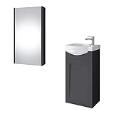 Planetmöbel Waschtischunterschrank Keramikwaschbecken Spiegelschrank Gäste WC Badmöbel Set 40cm matt (Anthrazit matt)