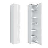 PLATAN ROOM Badezimmer Hängeschrank Wandschrank 105/ 160cm hoch Badhängeschrank mit Fronten in Hochglanz und Push-to-Open Funktion (Weiß Matt/Weiß Hochglanz, 160 x 30 x 32)