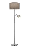lightling modern Stehleuchte mit Lesearm in nickel matt, Stoffschirm anthrazit, exkl. 1 x E27 max. 60W und 1 x E14 max. 18W, ø 35 cm, Höhe: 170 cm