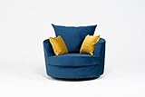 Meble Roberto Sessel Joy 115 cm x 100 cm - Sofa Wohnzimmer, Drehmechanismus, Drehsessel, Relaxsessel mit Kissen, Polstersessel Stoff Velvet Farbe: Marine