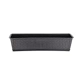 BigDean Blumenkasten mit Untersetzer 80 cm lang Rattan-Optik anthrazit - aus PP-Kunststoff - Balkon Pflanzkasten schmal Balkonkasten