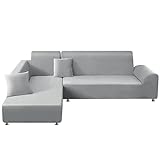 ShowyLive Sofa Überzug Couch Überzug 2er Set für Ecksofa L-Form Sofabezug 2 Sitzer+3 Sitzer, mit 2 Stück Kissenbezug, Hellgrau