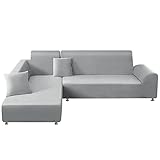 Mingfuxin Sofa-Schonbezüge, Elastische Stretch-Sofabezüge Überwürfe, Abschnitts-Sofabezüge Ecksofa Schonbezug Möbelschutz with 2 Stücke Kissenbezug für 3 Sitzer + 3 Sitzer L-förmige Sofa