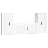 vidaXL TV Schrank Set 3-TLG., Wohnwand Wohnzimmer, Schrankwand Anbauwand mit Stauraum, Lowboard Fernsehtisch Wandmontage, Weiß Holzwerkstoff