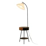 SYALEO Dekorative LED-Stehlampe mit Tisch & Schublade Sofa Beistelltisch und Lampe Combo W/USB-Ladeanschluss & kabelloses Laden Stehlicht für Zuhause Lesen Arbeiten