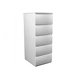 Mebel Kommode 40x45 Weiß 5 Schubladen geräumig Kommodenschrank Schubladenkommode Schlafzimmer Wohnzimmer Badezimmer Kinderzimmer (White, W5 40 cm)