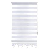 Brillant Doppelrollo Raffrollo ohne Bohren 60 x 200 cm Weiß Glatte Gardinen Jalousien zum Klemmen Rollo Zebra Rollos für Fenster ohne Bohren Klemmrollo Duo Rollos Klemmfix Blickdicht/transparent