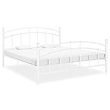 MOONAIRY Bettgestell, Bett, Lattenrost, Bettrahmen, Jugendbett, Bed Frame, Futon Bett, Weiß Metall 180x200 cm