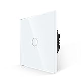 JIMEIDA Touch Lichtschalter in weiß, Einbauschalter mit Glas Panel und Status-LED, Kein Neutralleiter Erforderlich, 1-Fach 1-Poliger Wandschalter, AC 240 V, 500 W/Fach