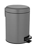 WENKO Kosmetik-Treteimer Leman Grau 5 Liter, hochwertiger Badezimmer-Mülleimer, kleiner Abfalleimer mit integriertem Müllbeutelhalter, aus lackiertem Stahl, 21 x 24 x 28 cm