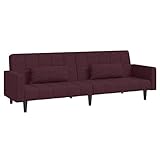 vidaXL Schlafsofa 2-Sitzer, Sofa Couch mit Schlaffunktion, Sofabett Gästebett mit 2 Kissen, Schlafcouch Bettsofa Wohnzimmer, Modern, Lila Stoff