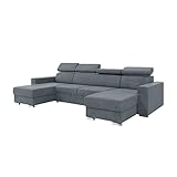MEBLINI Schlafcouch mit Bettkasten - Ecksofa mit Schlaffunktion - Sofa mit Relaxfunktion und Kopfstützen - Couch U-Form - Eckcouch - Wohnlandschaft - Voss - 306x168x79cm - Grau Samt