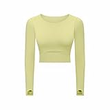 Sport-Shirt mit langen Ärmeln, mit Brustkissen, halber kurz, Laufen im Freien, Yoga-Top, schlank, für Frauen, saugfähig, ohne Erschütterungen, Sport-Oberteil, V Leggings, gelb, C