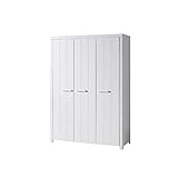 Vipack Kleiderschrank Akira 3-TRG. inkl. Kleiderstange + 6 Einlegeböden Landhaus Design MDF Holz weiß Jugendzimmer Drehtürenschrank Kinderzimmer