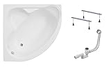 BADLAND Eckbadewanne Badewanne Standard Größe: 120-150 x 120-150 cm mit Ablaufgarnitur und Füßen GRATIS ohne Verkleidung (130x130)