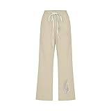 URIBAKY Lockere, lässige Damenhose mit Kordelzug und hoher Taille, Baumwolle und Leinen mit geradem Schlitz Gerade breites Bein Große Größe trocken atmungsaktiv Bootcut-Hose Vielfalt Overall