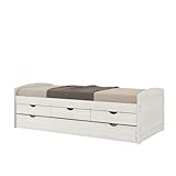 Inter Link Bett Funktionsbett Kinderbett Einzelbett Stauraumbett modernes Bett 90x190 cm Kiefer massiv Weiss lackiert