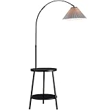 OLOTU Deckenfluter Stehlampe LED mit Beistelltisch USB-Ladeanschluss Nachttisch mit Regalen Moderne Metallstativ-Stehlampe für Wohnzimmer Stehleuchte