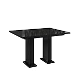 MEBLINI Esstisch Ausziehbar - Esszimmertisch Modern - Küchentisch - Ausziehtisch - Säulentisch - Ausziehbarer Tisch - Dining Table - Esszimmertische - 120-160x80x76cm - Gloss - Schwarz Hochglanz